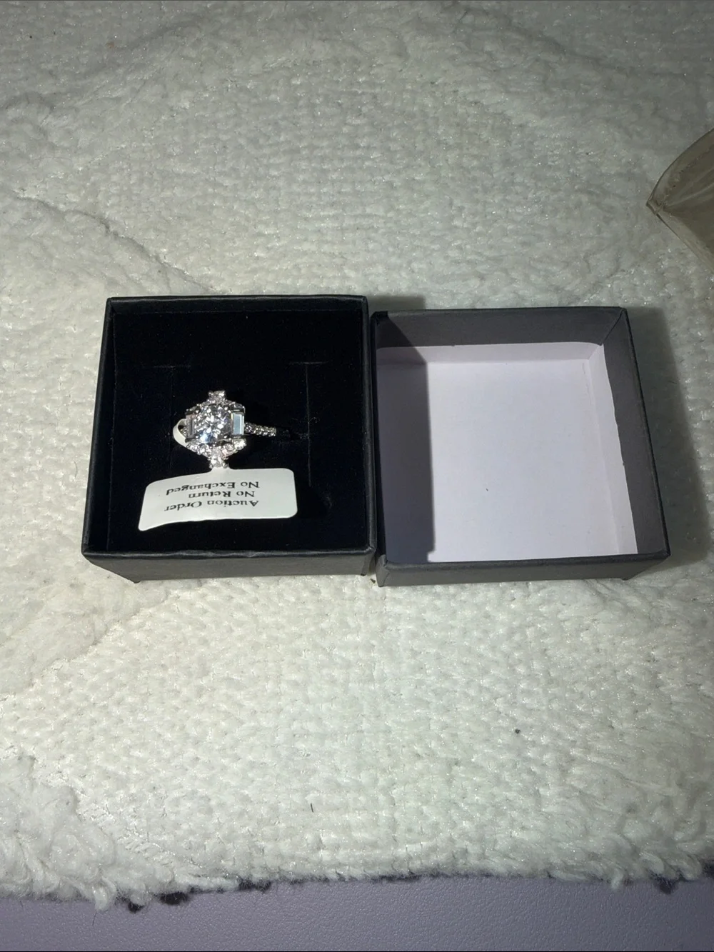 Classic Silver-Tone Clear Stone Cocktail Ring - Silver , size 7 , 925 sterling